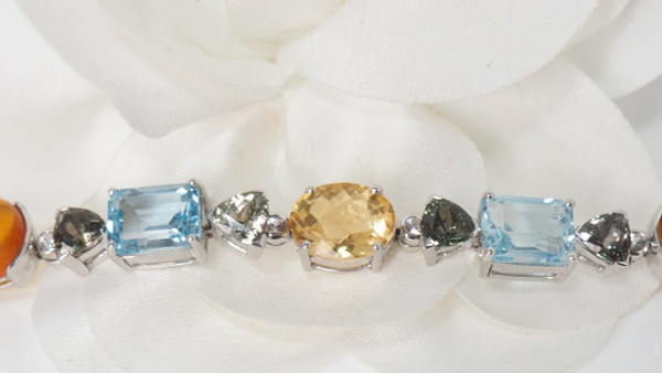 Bracelet En Or Blanc, Citrines Topazes Tourmalines Et Diamants