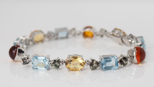 Bracelet En Or Blanc, Citrines Topazes Tourmalines Et Diamants