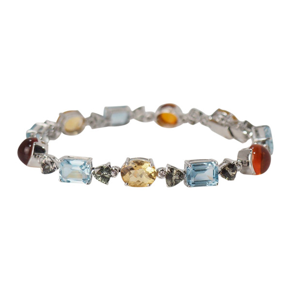 Bracelet En Or Blanc, Citrines Topazes Tourmalines Et Diamants