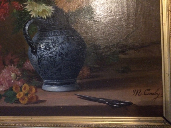 Tableau, bouquet de fleurs par M Comby