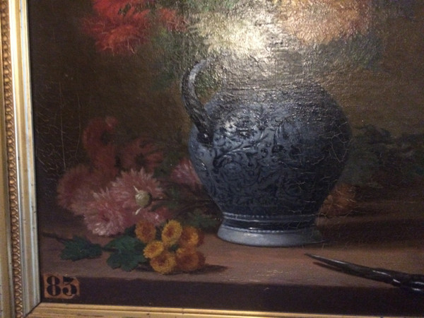 Tableau, bouquet de fleurs par M Comby