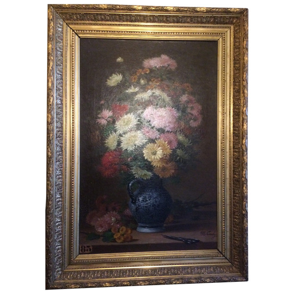 Tableau, bouquet de fleurs par M Comby
