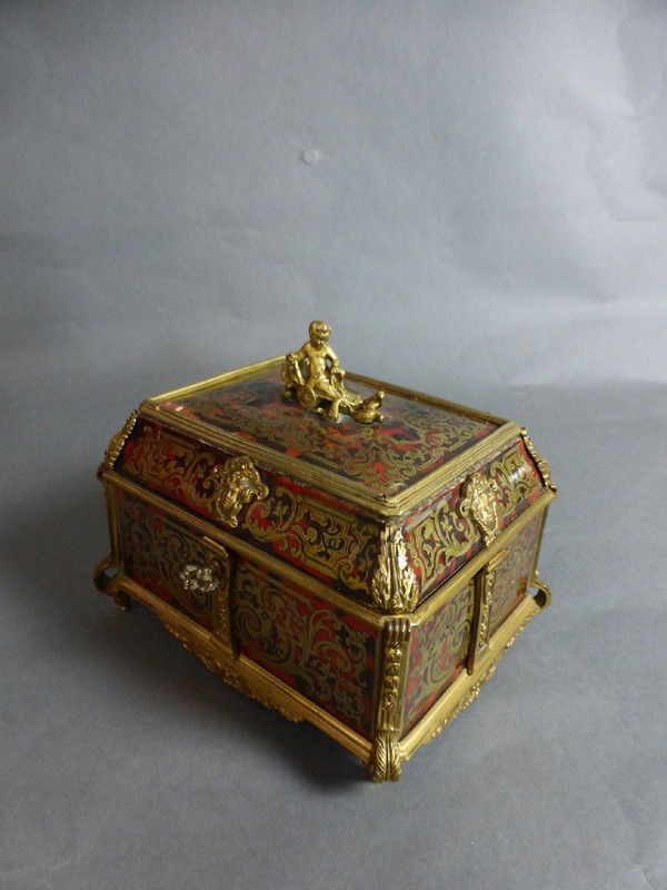 Boulle Marquetry Jewelry Box Signed Tahan in Paris