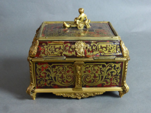 Boulle Marquetry Jewelry Box Signed Tahan in Paris