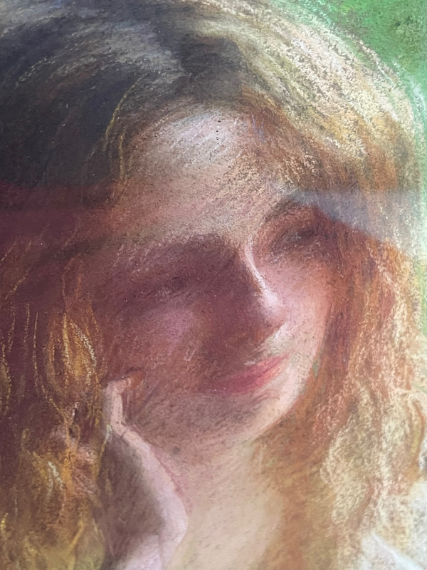 Gemälde junges Mädchen Pastell Paule THOMAS 1868-1910