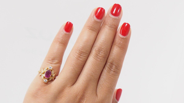 Bague Marquise  En Or Jaune, Rubis Et Diamants