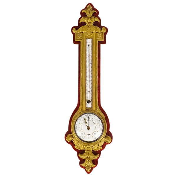 Barometer Thermometer aus vergoldeter Bronze signiert Eugène Bazart Paris, Napoleon III XIX.