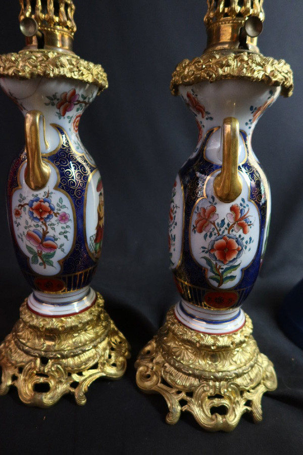 Coppia di lampade in porcellana di Bayeux XIX secolo