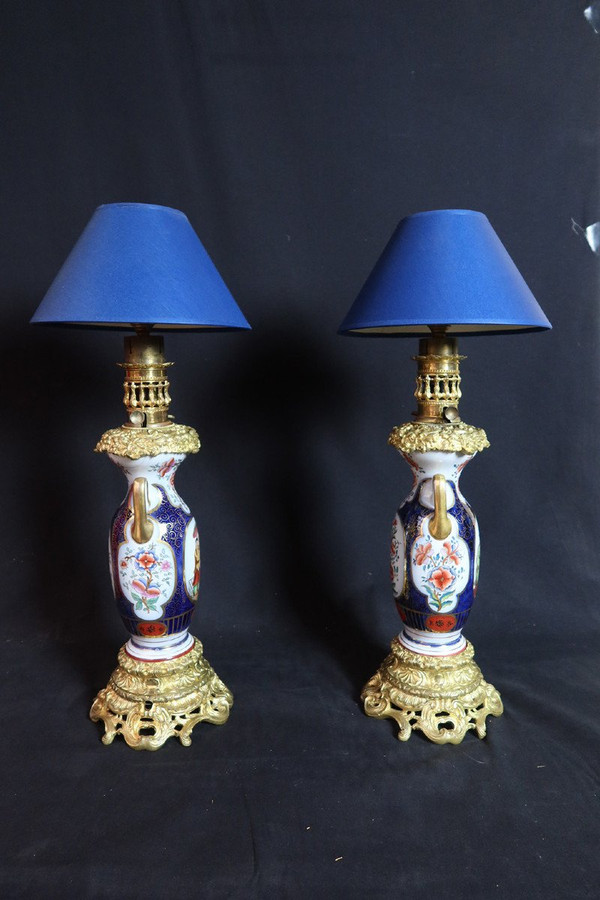 Coppia di lampade in porcellana di Bayeux XIX secolo