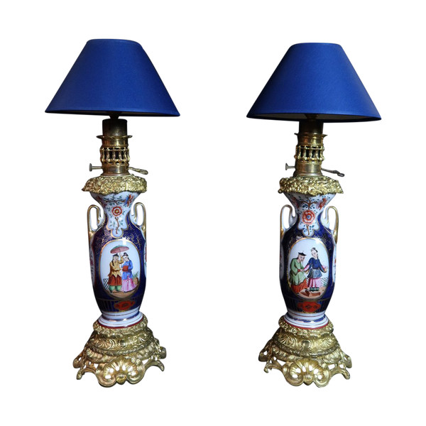 Coppia di lampade in porcellana di Bayeux XIX secolo