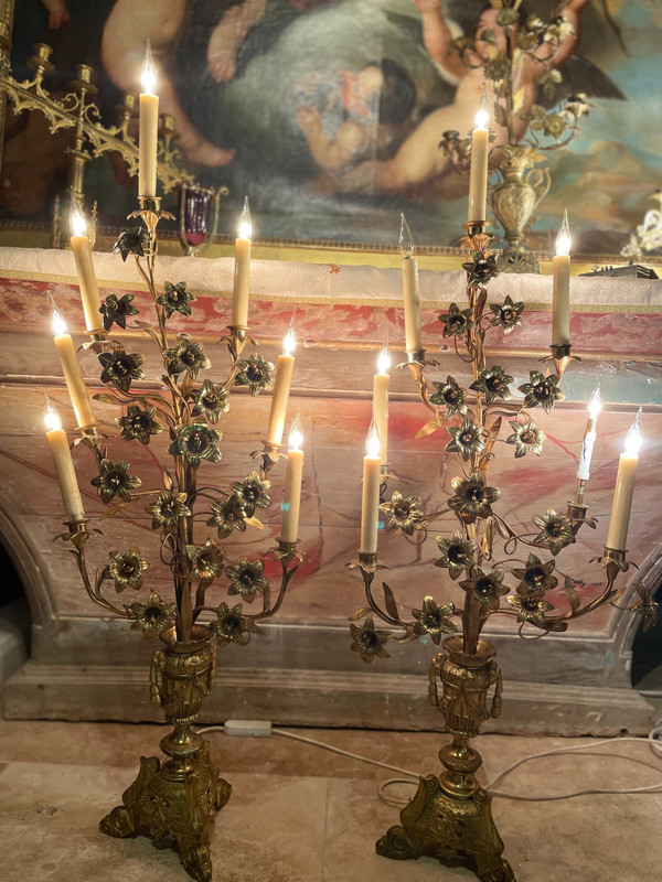 Grande Paire de candélabres en bronze doré - XIXe