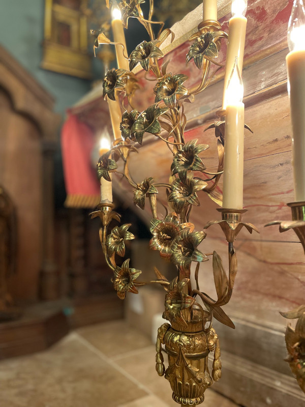 Grande Paire de candélabres en bronze doré - XIXe