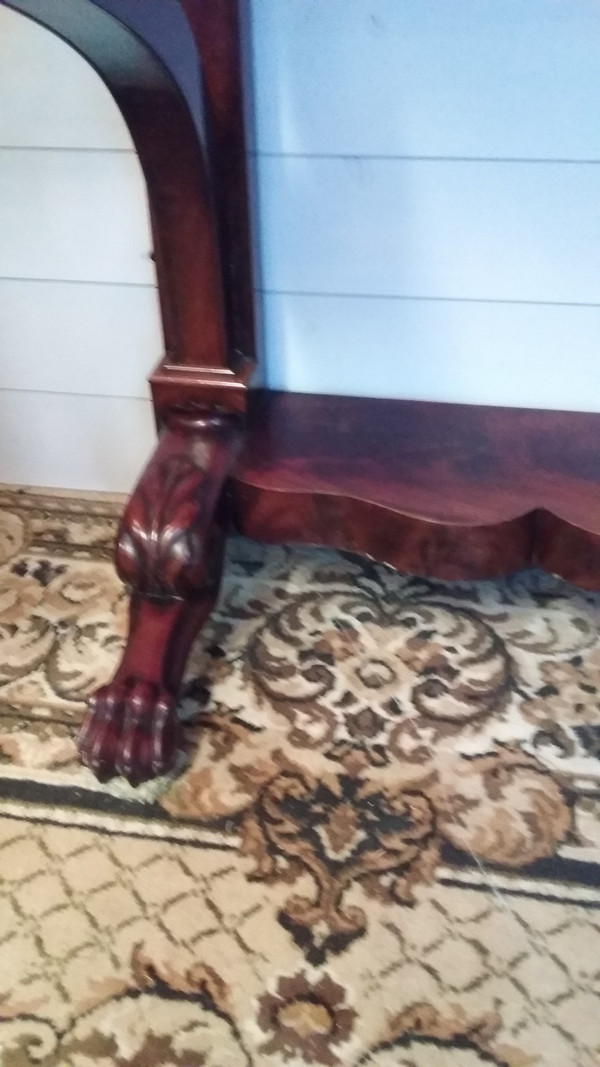 Piccola console apribile con cassetto in stile Impero con cintura in mogano XIX secolo
