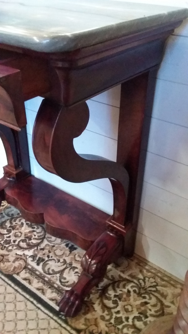 Piccola console apribile con cassetto in stile Impero con cintura in mogano XIX secolo