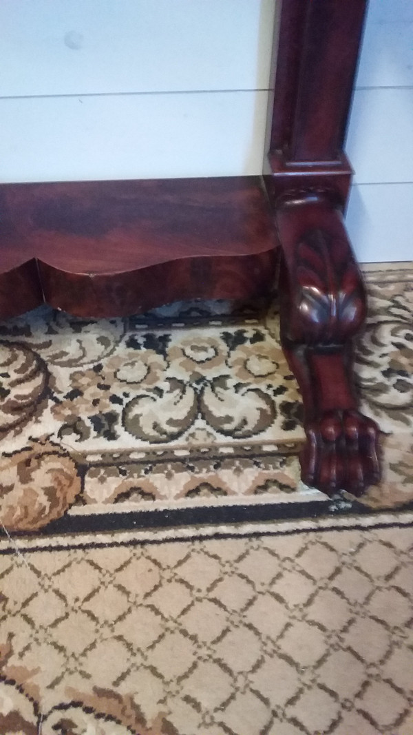 Piccola console apribile con cassetto in stile Impero con cintura in mogano XIX secolo