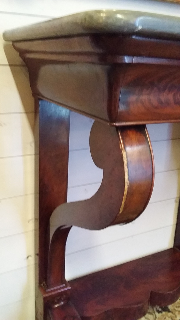 Piccola console apribile con cassetto in stile Impero con cintura in mogano XIX secolo