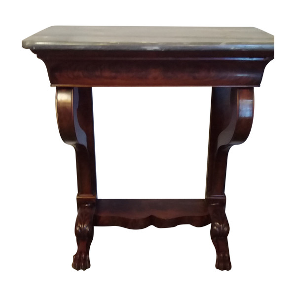 Piccola console apribile con cassetto in stile Impero con cintura in mogano XIX secolo