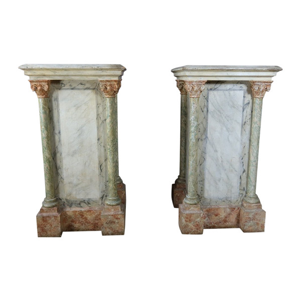 Pair Of Large Faux Marble Painted Wooden Stands