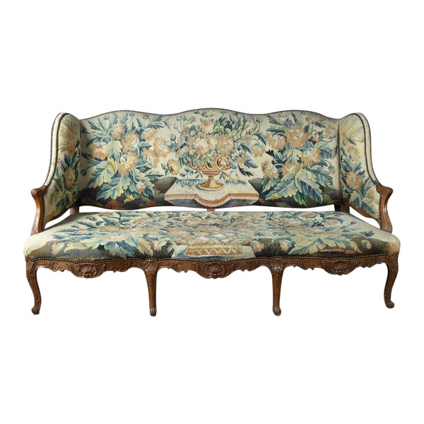 Louis XV Sofa In Aubusson Tapestry 19th Century