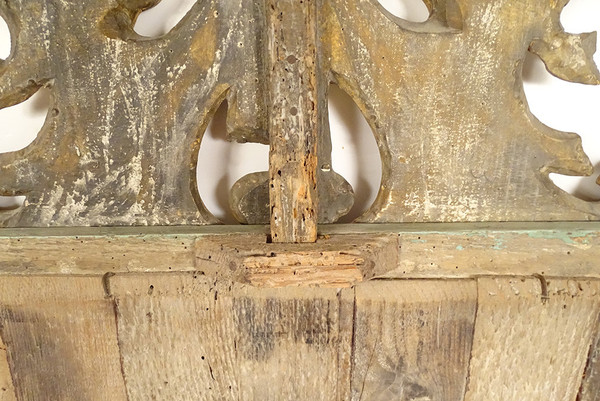 Louis XVI Mirror in Golden Carved Wood, Pediment with Bow Flower Ribbons, 18th Century Mirror