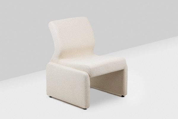 Pair of white bouclé low chairs, 1970s