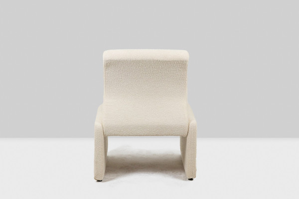 Pair of white bouclé low chairs, 1970s