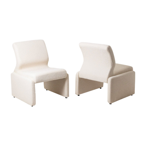 Pair of white bouclé low chairs, 1970s