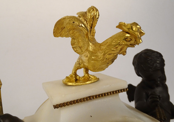 Pendulum in Gilt Bronze and Turquin Carrara Marble "Warrior Loves" Cupid XVIII