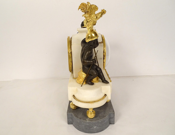 Pendulum in Gilt Bronze and Turquin Carrara Marble "Warrior Loves" Cupid XVIII