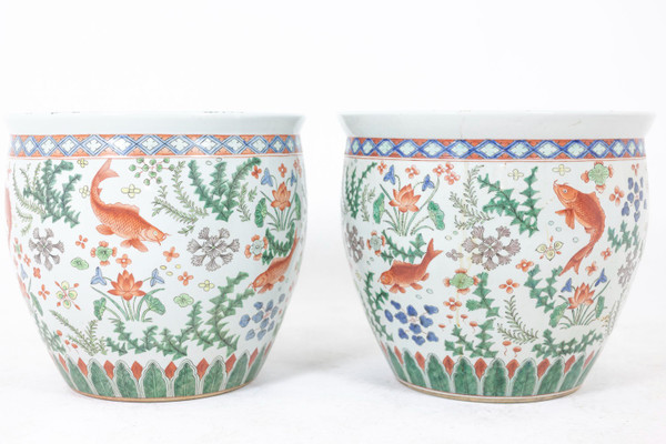 Pair of Canton porcelain planters, circa 1950
