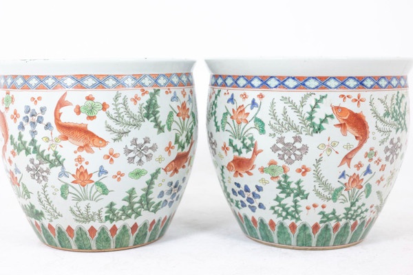 Pair of Canton porcelain planters, circa 1950