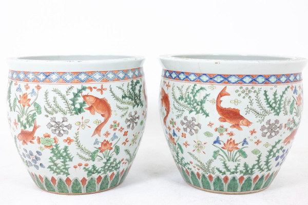Pair of Canton porcelain planters, circa 1950