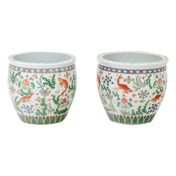 Paire de jardinières en porcelaine Canton, circa 1950