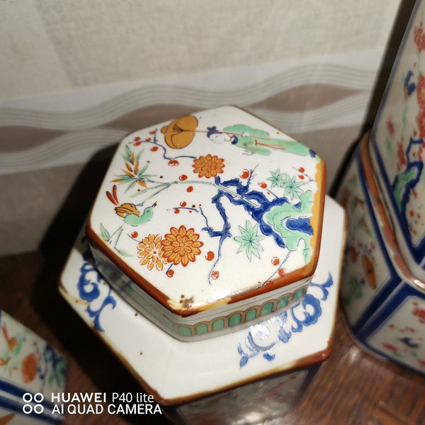 hexagonal teapot with stove and Japanese porcelain tea pot with 6 glasses