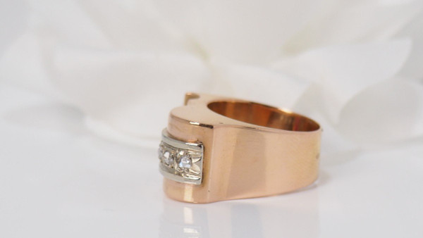 Tank Ring In Rosa, Pietre Rosse E Diamanti