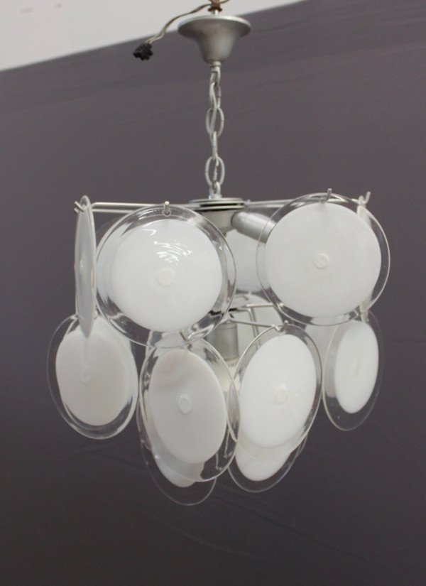 Lampadario a disco in vetro di Murano del 1970 circa