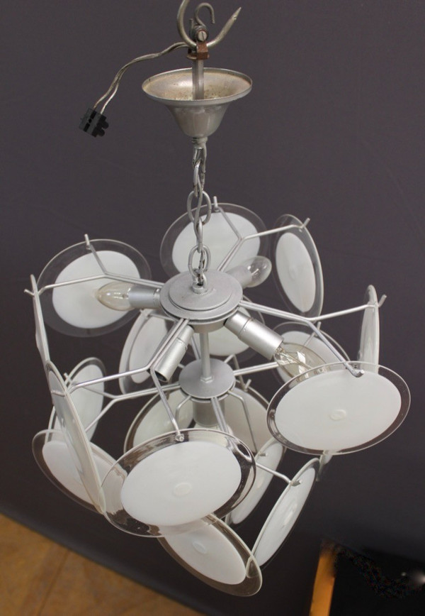 Lampadario a disco in vetro di Murano del 1970 circa