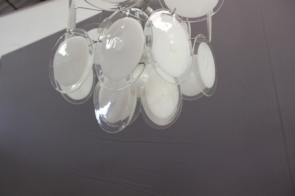 Lampadario a disco in vetro di Murano del 1970 circa