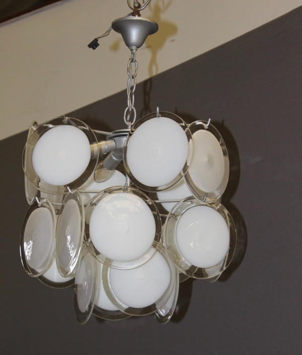Lampadario a disco in vetro di Murano del 1970 circa