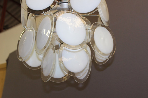 Lampadario a disco in vetro di Murano del 1970 circa