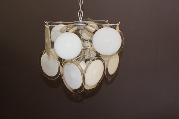 Lampadario a disco in vetro di Murano del 1970 circa