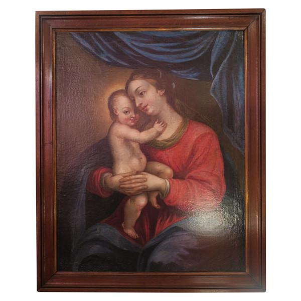 Tableau, peinture de la Vierge à l'enfant XVIII°