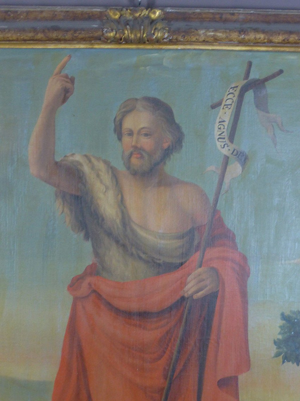 Grande dipinto del XIX secolo "San Giovanni Battista e l'agnello mistico", cornice del XVII secolo