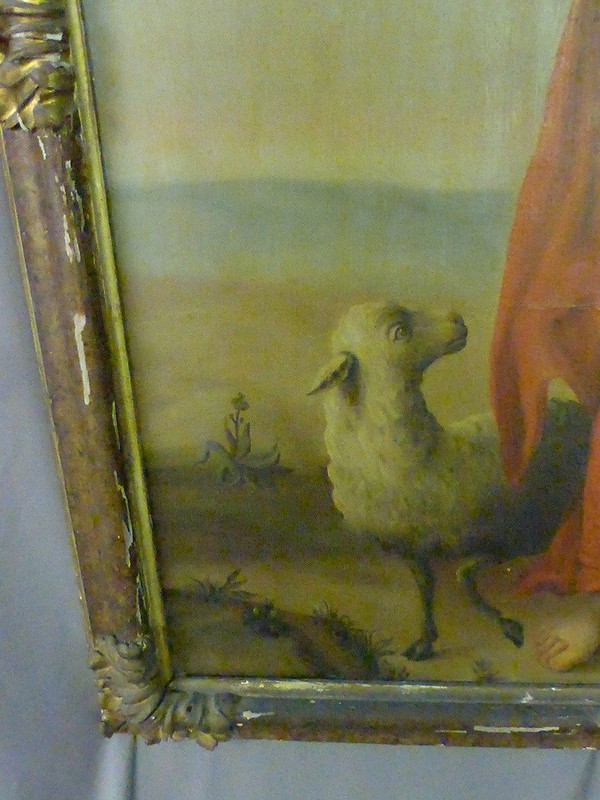 Grande dipinto del XIX secolo "San Giovanni Battista e l'agnello mistico", cornice del XVII secolo