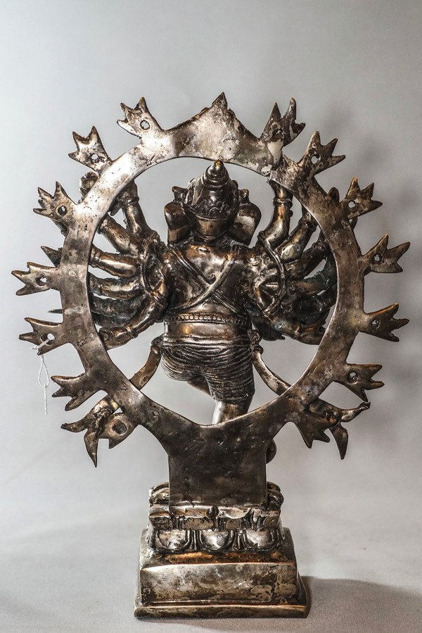 Scultura Ganesh in bronzo placcato argento