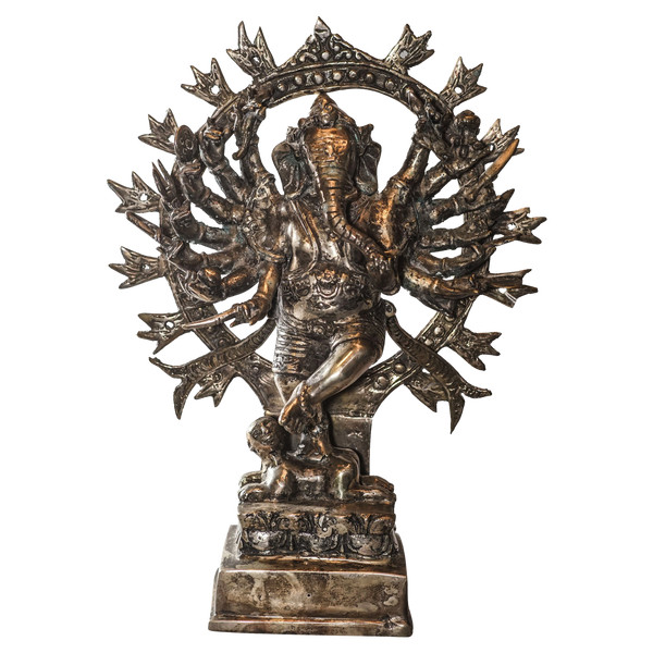 Scultura Ganesh in bronzo placcato argento
