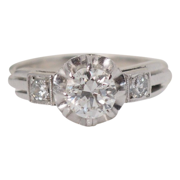 Anello Solitario In Platino E Diamanti