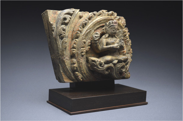 Nepal, 14th-15th century, Solid wood panel representing Vishnu's shakti