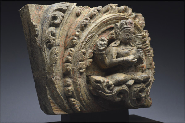 Nepal, 14th-15th century, Solid wood panel representing Vishnu's shakti