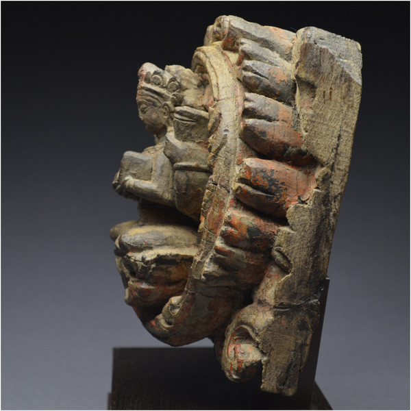 Nepal, 14th-15th century, Solid wood panel representing Vishnu's shakti